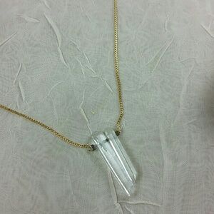 Necklace gold tone genuine quartz crystal pendant